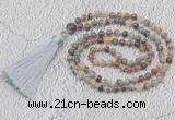 GMN230 Hand-knotted 6mm Botswana agate 108 beads mala necklaces with tassel