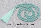 GMN233 Hand-knotted 6mm amazonite 108 beads mala necklaces with tassel