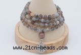 GMN2402 Hand-knotted 6mm Botswana agate 108 beads mala necklace with charm