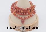 GMN2405 Hand-knotted 6mm fire agate 108 beads mala necklace with charm