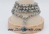 GMN2414 Hand-knotted 6mm dalmatian jasper 108 beads mala necklace with charm
