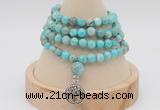 GMN2415 Hand-knotted 6mm sea sediment jasper 108 beads mala necklace with charm