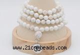 GMN2417 Hand-knotted 6mm white howlite 108 beads mala necklace with charm