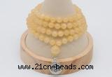 GMN2422 Hand-knotted 6mm honey jade 108 beads mala necklace with charm