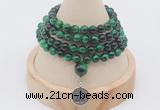 GMN2426 Hand-knotted 6mm green tiger eye 108 beads mala necklace with charm