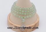 GMN2436 Hand-knotted 6mm prehnite 108 beads mala necklace with charm