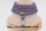 GMN2437 Hand-knotted 6mm amethyst 108 beads mala necklace with charm
