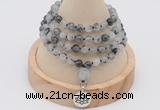 GMN2438 Hand-knotted 6mm black rutilated quartz 108 beads mala necklace with charm