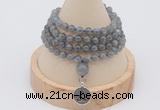 GMN2439 Hand-knotted 6mm labradorite 108 beads mala necklace with charm