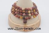 GMN2442 Hand-knotted 6mm mookaite 108 beads mala necklace with charm