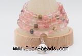 GMN2446 Hand-knotted 6mm volcano cherry quartz 108 beads mala necklaces with charm