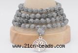 GMN2450 Hand-knotted 6mm grey picture jasper 108 beads mala necklaces with charm