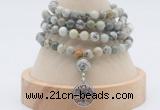 GMN2451 Hand-knotted 6mm artistic jasper 108 beads mala necklaces with charm