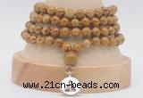 GMN2475 Hand-knotted 6mm wooden jasper 108 beads mala necklaces with charm