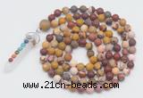 GMN2605 Hand-knotted 8mm, 10mm matte mookaite 108 beads mala necklace with pendant