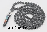 GMN2612 Hand-knotted 8mm, 10mm matte black labradorite 108 beads mala necklace with pendant