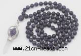GMN2616 Hand-knotted 8mm, 10mm matte amethyst 108 beads mala necklace with pendant