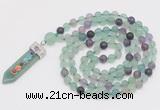 GMN2618 Hand-knotted 8mm, 10mm matte fluorite 108 beads mala necklace with pendant