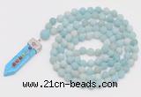 GMN2619 Hand-knotted 8mm, 10mm matte amazonite 108 beads mala necklace with pendant