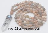 GMN2623 Hand-knotted 8mm, 10mm matte sunstone 108 beads mala necklace with pendant