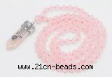 GMN2625 Knotted 8mm, 10mm matte rose quartz 108 beads mala necklace with pendant