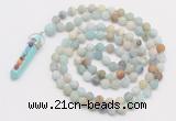 GMN2626 Knotted 8mm, 10mm matte amazonite 108 beads mala necklace with pendant