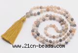 GMN275 Hand-knotted 6mm bamboo leaf agate 108 beads mala necklaces with tassel