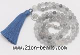 GMN300 Hand-knotted 6mm cloudy quartz 108 beads mala necklaces with tassel & charm