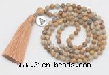 GMN305 Hand-knotted 6mm picture jasper 108 beads mala necklaces with tassel & charm