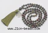 GMN317 Hand-knotted 6mm dragon blood jasper 108 beads mala necklaces with tassel & charm