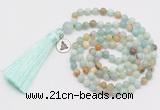 GMN321 Hand-knotted 6mm amazonite 108 beads mala necklaces with tassel & charm