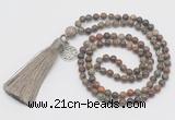 GMN324 Hand-knotted 6mm ocean agate 108 beads mala necklaces with tassel & charm