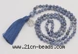 GMN326 Hand-knotted 6mm blue spot stone 108 beads mala necklaces with tassel & charm