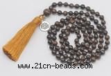 GMN327 Hand-knotted 6mm bronzite 108 beads mala necklaces with tassel & charm