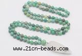 GMN4014 Hand-knotted 8mm, 10mm grass agate 108 beads mala necklace with pendant