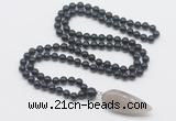 GMN4031 Hand-knotted 8mm, 10mm black obsidian 108 beads mala necklace with pendant