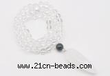 GMN4048 Hand-knotted 8mm, 10mm white crystal 108 beads mala necklace with pendant