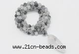 GMN4051 Hand-knotted 8mm, 10mm black rutilated quartz 108 beads mala necklace with pendant