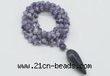 GMN4054 Hand-knotted 8mm, 10mm dogtooth amethyst 108 beads mala necklace with pendant