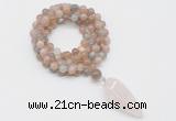 GMN4058 Hand-knotted 8mm, 10mm moonstone 108 beads mala necklace with pendant