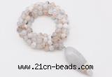 GMN4061 Hand-knotted 8mm, 10mm montana agate 108 beads mala necklace with pendant