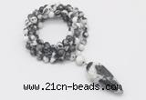 GMN4080 Hand-knotted 8mm, 10mm black & white jasper 108 beads mala necklace with pendant