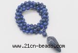 GMN4087 Hand-knotted 8mm, 10mm lapis lazuli 108 beads mala necklace with pendant