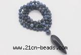 GMN4089 Hand-knotted 8mm, 10mm dumortierite 108 beads mala necklace with pendant