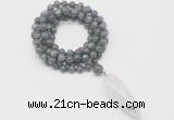 GMN4095 Hand-knotted 8mm, 10mm labradorite 108 beads mala necklace with pendant