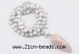 GMN4096 Hand-knotted 8mm, 10mm white howlite 108 beads mala necklace with pendant