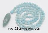 GMN4205 Hand-knotted 8mm, 10mm matte amazonite 108 beads mala necklace with pendant