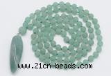 GMN4206 Hand-knotted 8mm, 10mm matte green aventurine 108 beads mala necklace with pendant