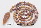 GMN4213 Hand-knotted 8mm, 10mm matte mookaite 108 beads mala necklace with pendant
