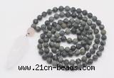 GMN4218 Hand-knotted 8mm, 10mm matte kambaba jasper 108 beads mala necklace with pendant